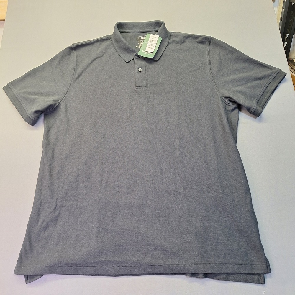 LL Bean Double L Polo Shirt Mens XXL Tall Black Cotton Pique Short Sleeve golf